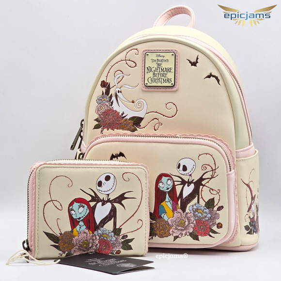 Loungefly Disney The Nightmare Before Christmas Floral Jack & Sally Backpack Set - Picture 1 of 10